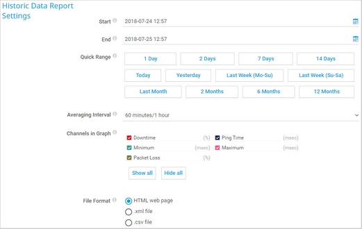 Historic Data Report Settings Historic Data Report Settings