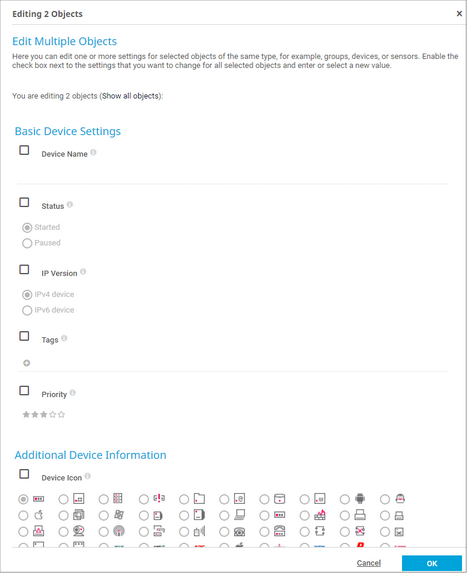 Example of Device Settings in Multi-Edit Mode Example of Device Settings in Multi-Edit Mode