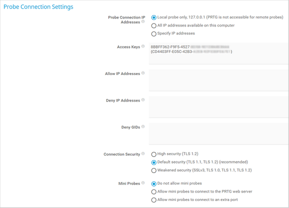 Probe Connection Settings Probe Connection Settings